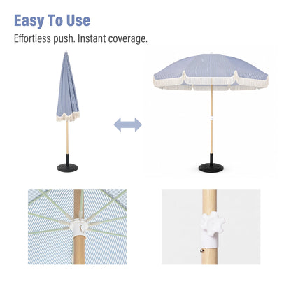 LAUSAINT HOME 8ft Boho Beach Umbrella, UPF 50+ Sun Protection Outdoor Patio Umbrella with 8 Fiberglass Ribs, Rust-Resistant Frame for Garden, Poolside, Lawn, Backyard