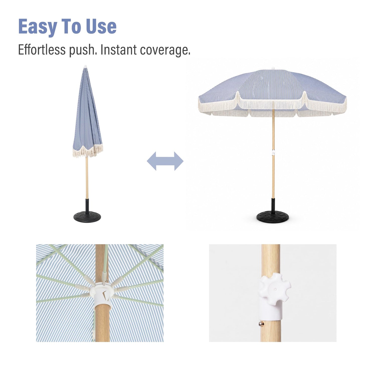 LAUSAINT HOME 8ft Boho Beach Umbrella, UPF 50+ Sun Protection Outdoor Patio Umbrella with 8 Fiberglass Ribs, Rust-Resistant Frame for Garden, Poolside, Lawn, Backyard