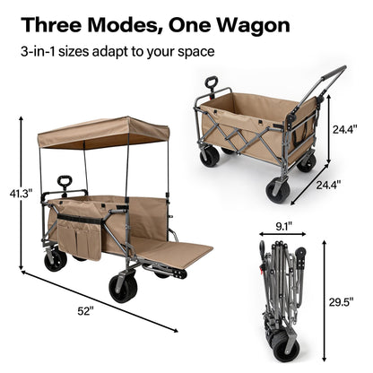 LAUSAINT HOME 3-in-1 Folding Pet Wagon with Canppy for Senior,Elderly, Injured Dogs, Heavy Duty Utility Medium &amp; Large Dog Stroller Cart, All-Terrain Collapsible Wagon for Beach, Shopping, Camping