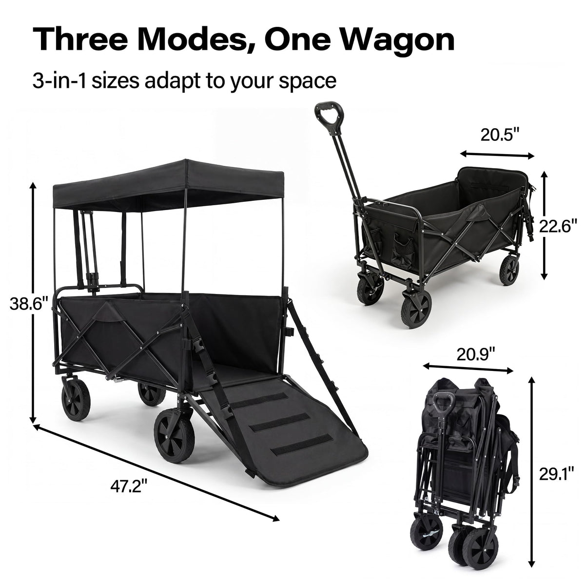 LAUSAINT HOME 3-in-1 Folding Pet Wagon with Canppy for Senior,Elderly, Injured Dogs, Heavy Duty Utility Medium &amp; Large Dog Stroller Cart, All-Terrain Collapsible Wagon for Beach, Shopping, Camping