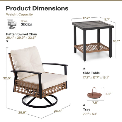 3 Pieces Outdoor Swivel Chair Set with Outdoor Solar Table Lamp