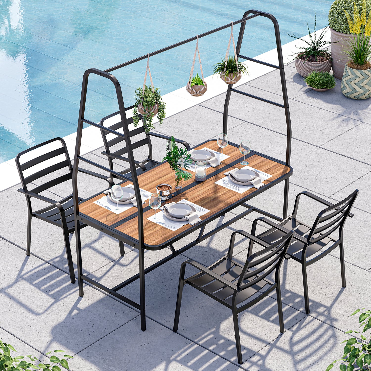 LAUSAINT HOME Christmas A-Frame Outdoor Dining Table Set for 4 with 4 Hooks