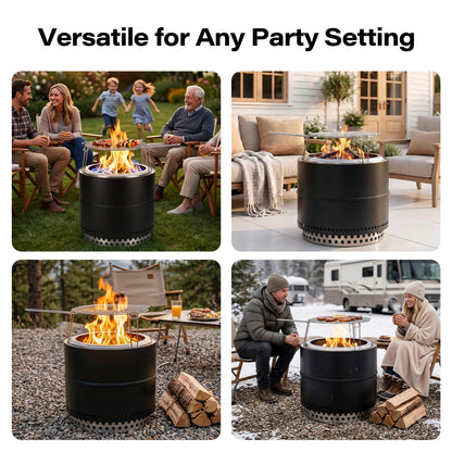 Lausaint Home 20 Inch Smokeless Fire Pit, Outdoor Wood Burning Firepit with Grill Grate &amp; Stand