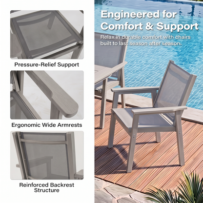 Lausaint Home 7-Piece Outdoor HDPE Dining Set with Textilene Chairs &amp; Umbrella Hole Table