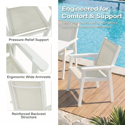 Lausaint Home 7-Piece Outdoor HDPE Dining Set with Textilene Chairs &amp; Umbrella Hole Table
