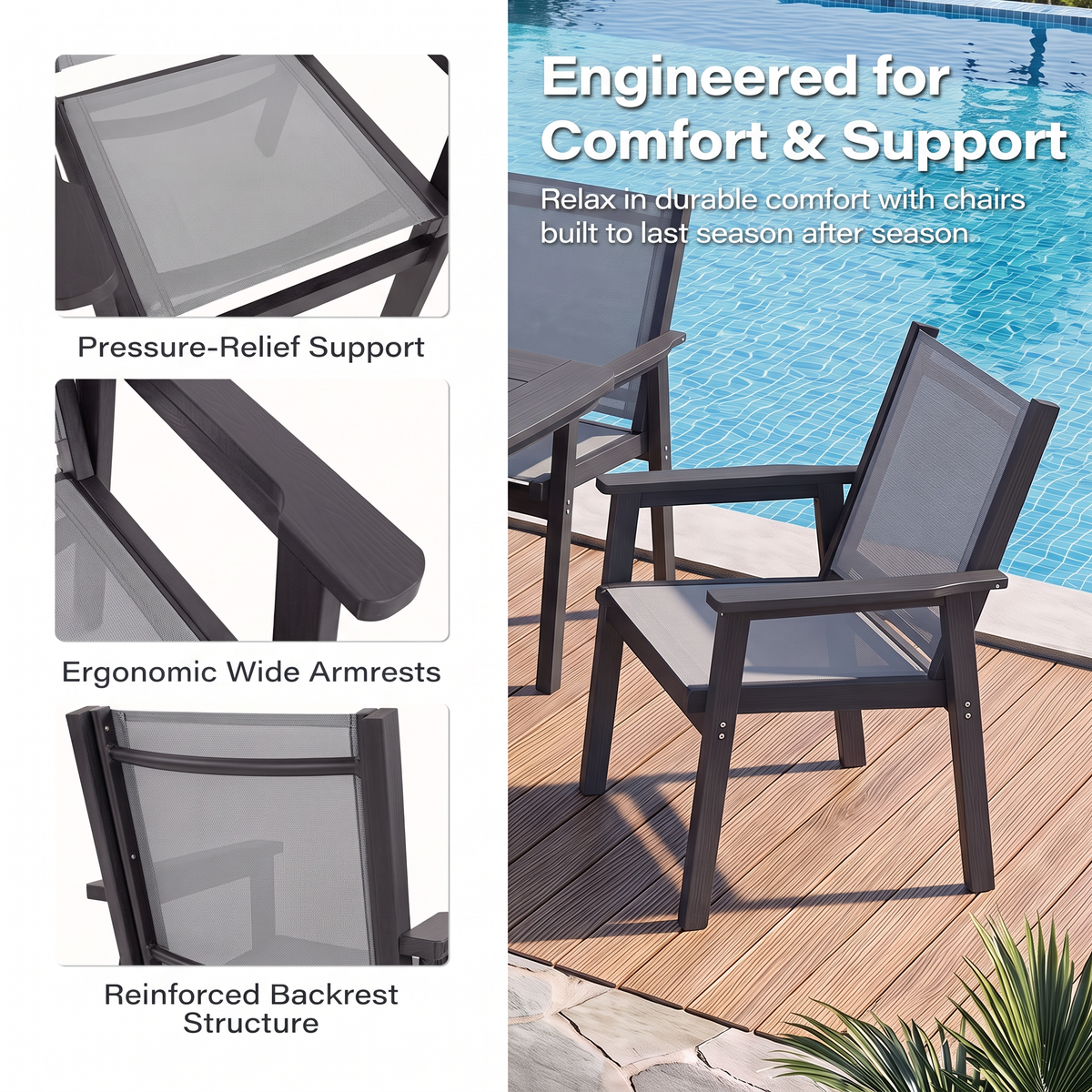 Lausaint Home 7-Piece Outdoor HDPE Dining Set with Textilene Chairs &amp; Umbrella Hole Table