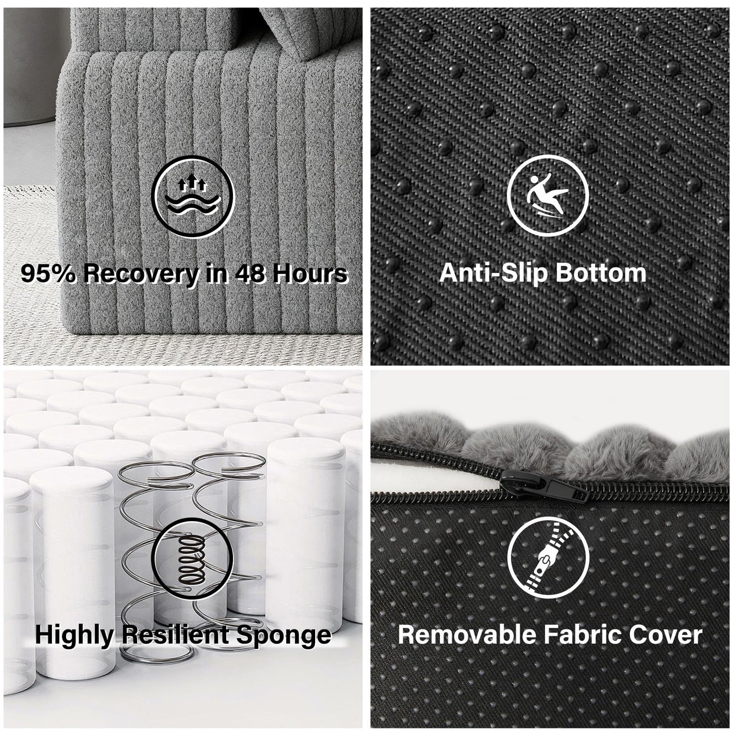 LAUSAINT HOME 96" Modular Sectional Sofa Couches, L-Shaped Boneless Cloud Sofa with 3 Deep Seat