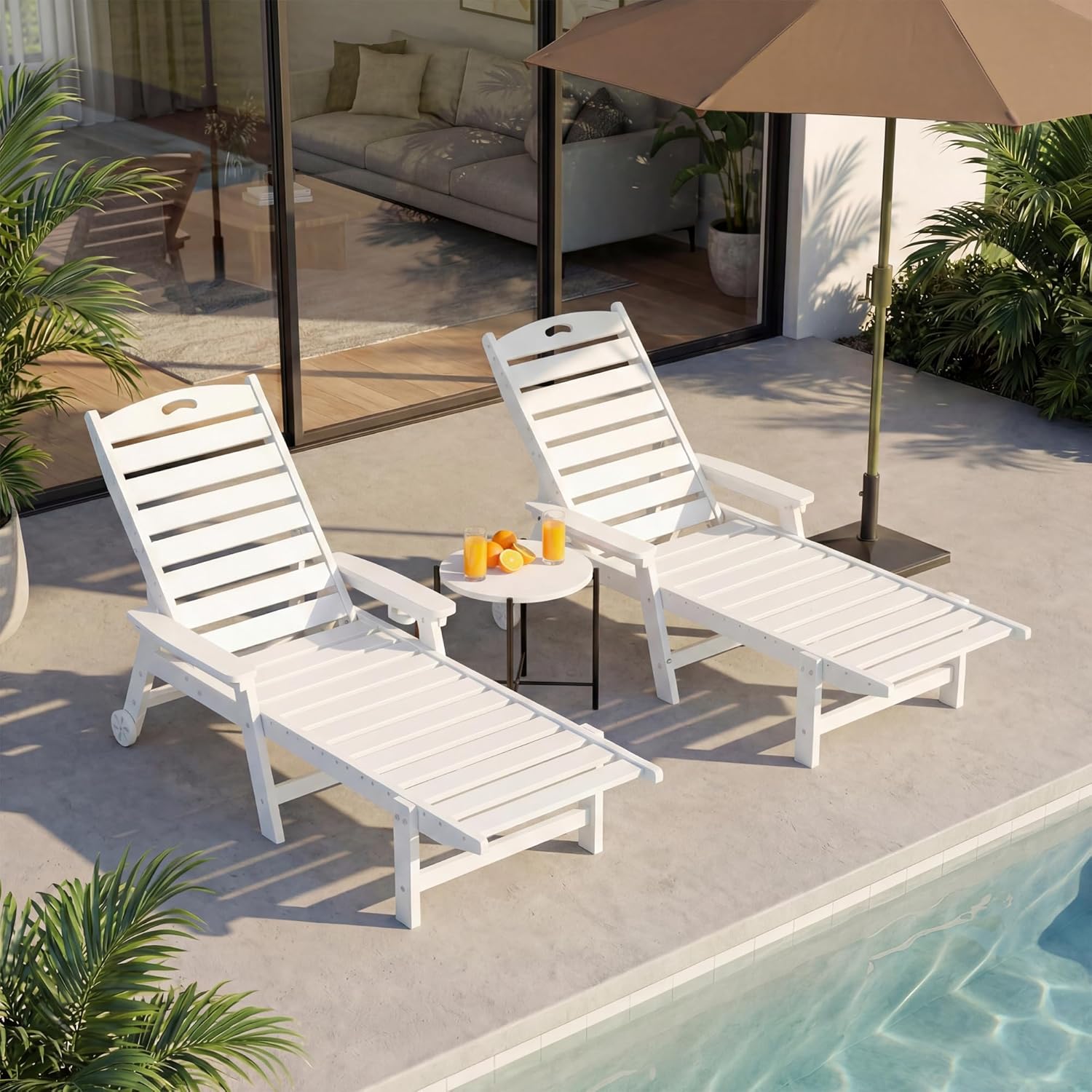 LAUSAINT HOME Outdoor Chaise Lounge Chair, 4 Positions Adjustable Pool Chair with Wheels