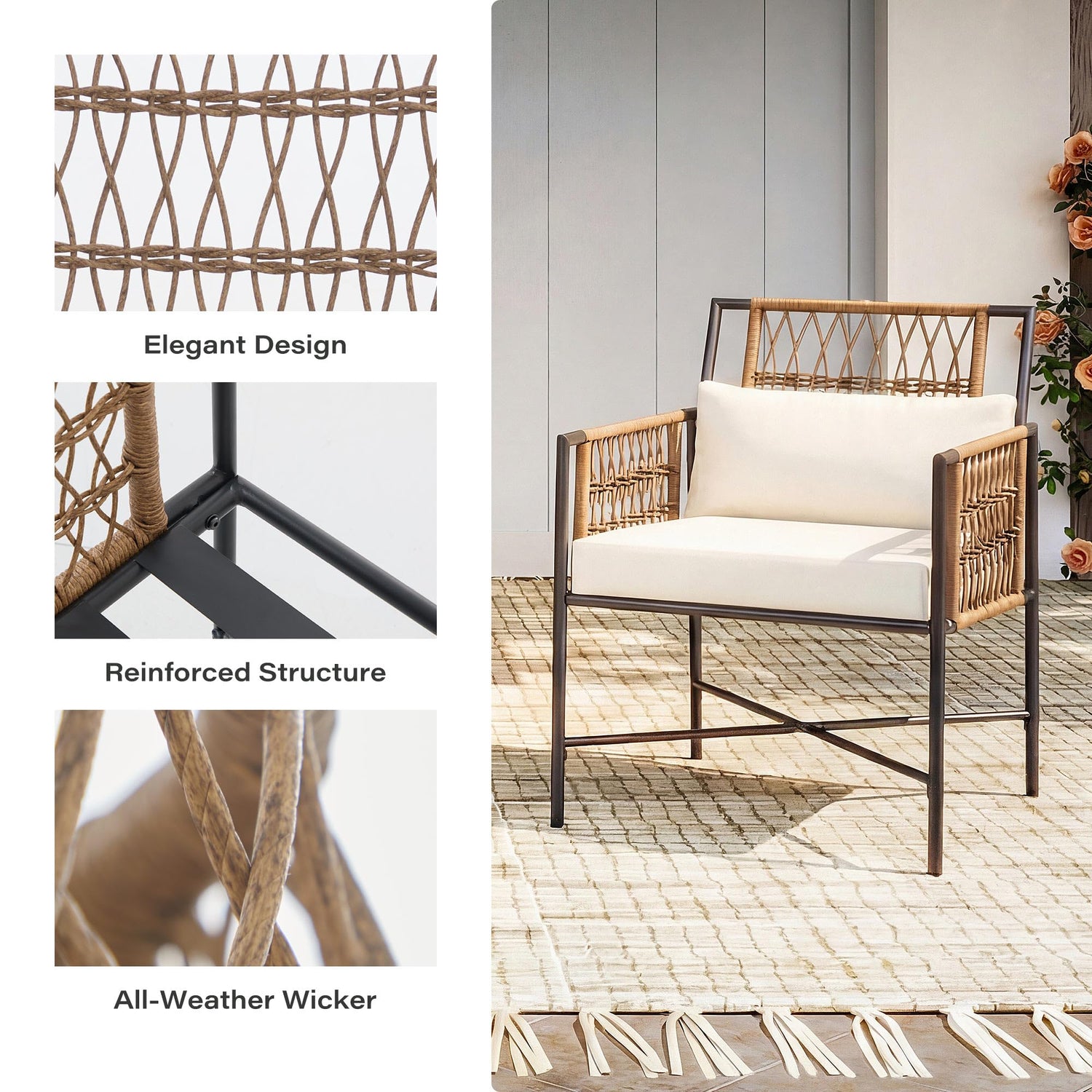 LAUSAINT HOME 5 Piece Patio Furniture Set, Outdoor Wicker Conversation Set with 2 PE Rattan Armchairs