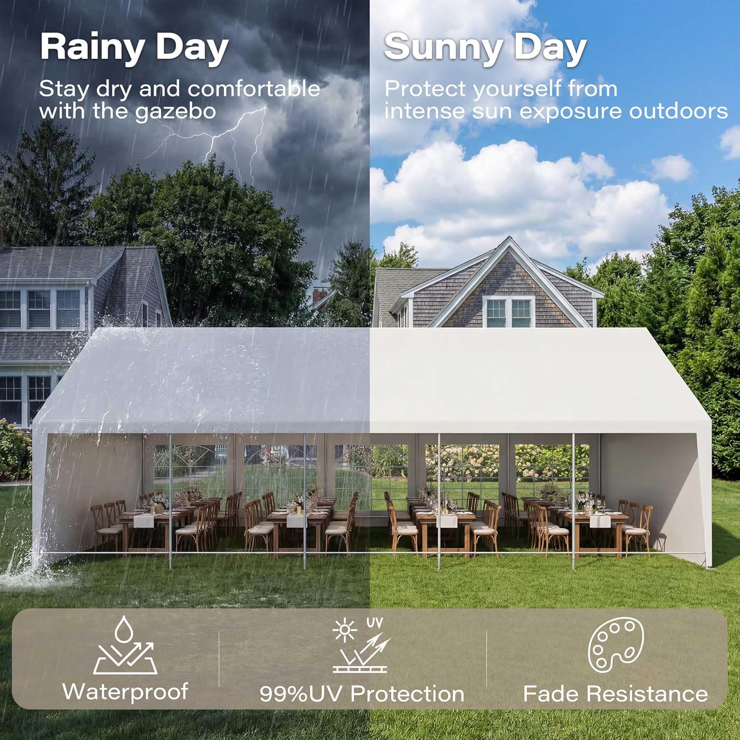 LAUSAINT HOME Party Tent Canopy, Waterproof Heavy-Duty Event Shelter with Removable Sidewalls