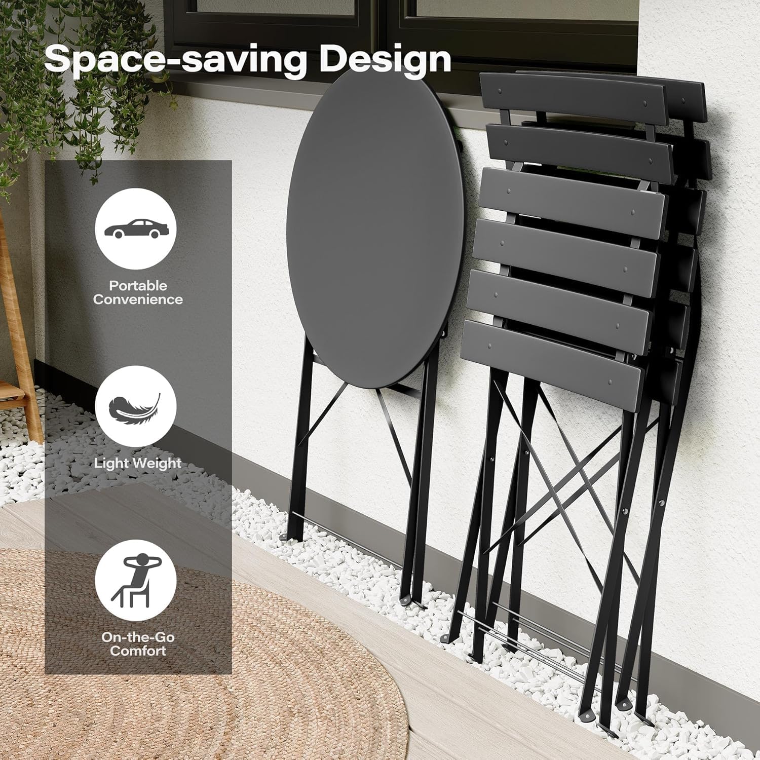 LAUSAINT HOME 3-Piece Steel Folding Bistro Set, Premium Weather-Resistant Patio Table &amp; 2 Chairs