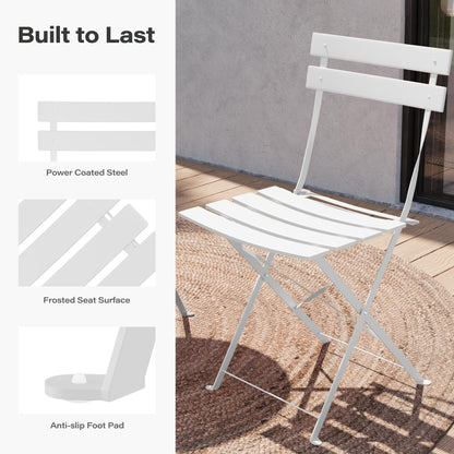 LAUSAINT HOME 3-Piece Steel Folding Bistro Set, Premium Weather-Resistant Patio Table &amp; Chairs