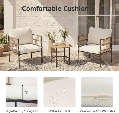 LAUSAINT HOME Patio Bistro Set, All-Weather Wicker Patio Furniture Set with Thick Cushions