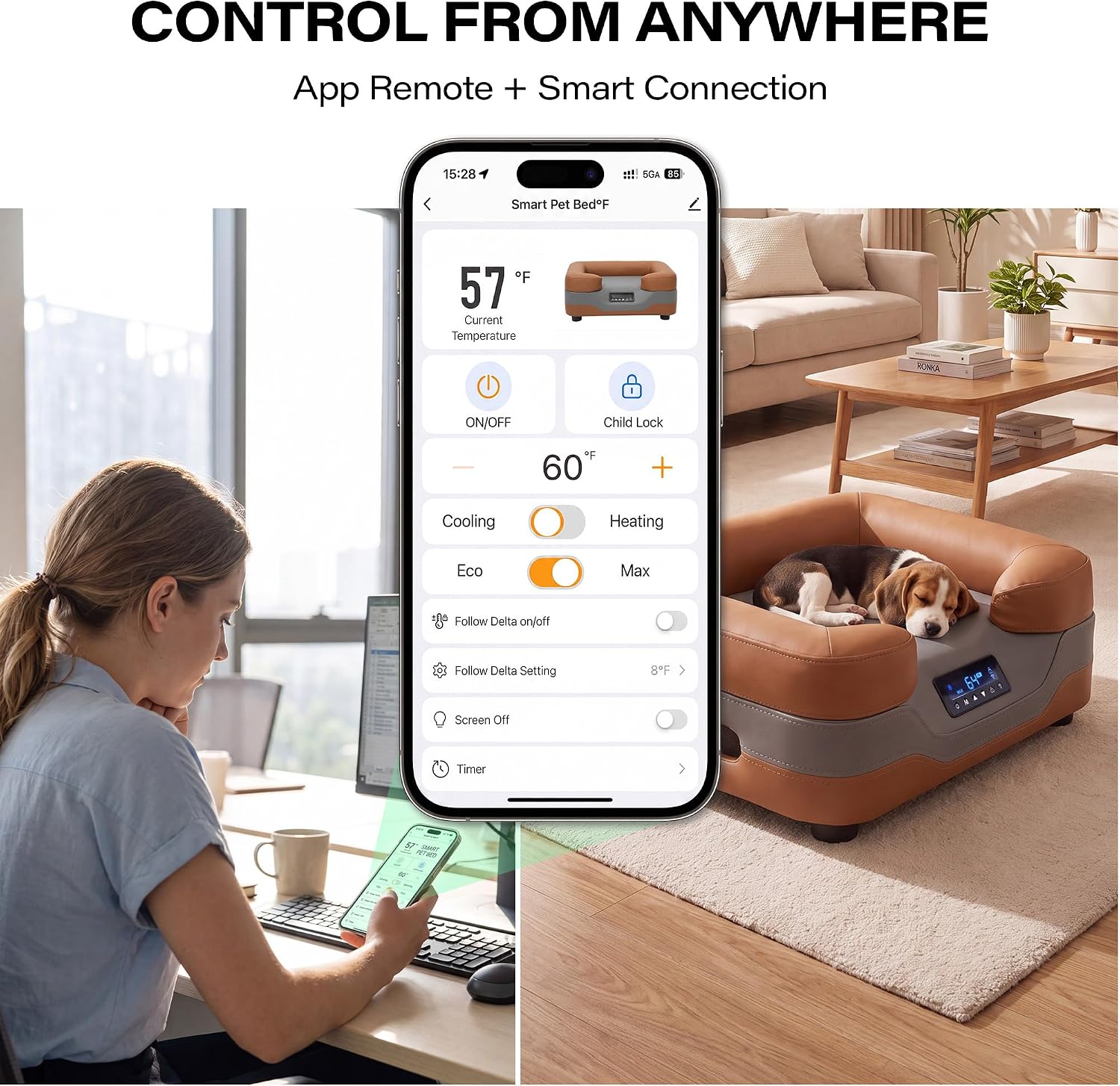 LAUSAINT HOME Heated &amp; Cooling Cat Bed with App Control, Temperature Control Dog Bed with Wear Resistant PU Leather