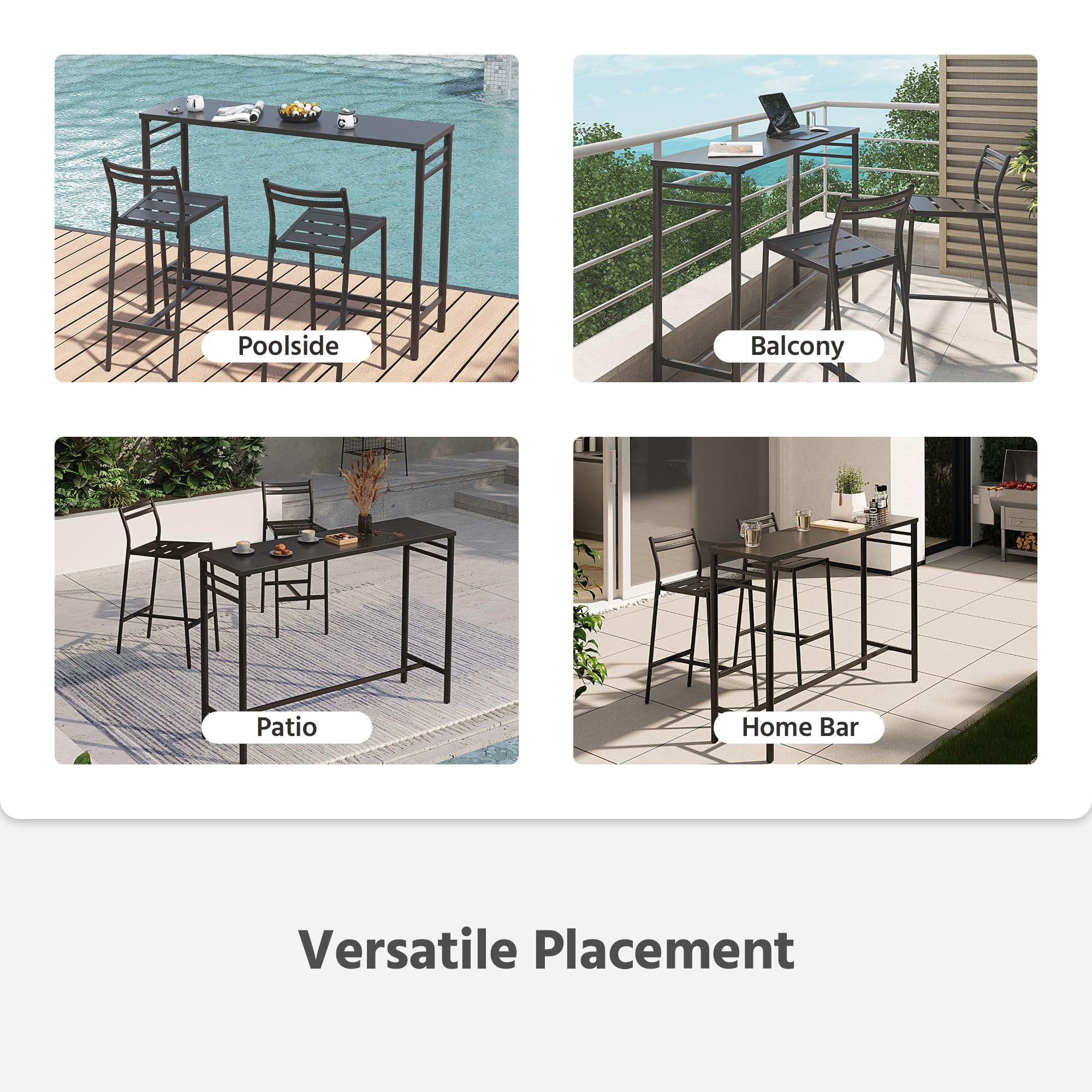 LAUSAINT HOME Outdoor Bar Height Set, 3 Pieces Patio High Top Table &amp; Bar Stools