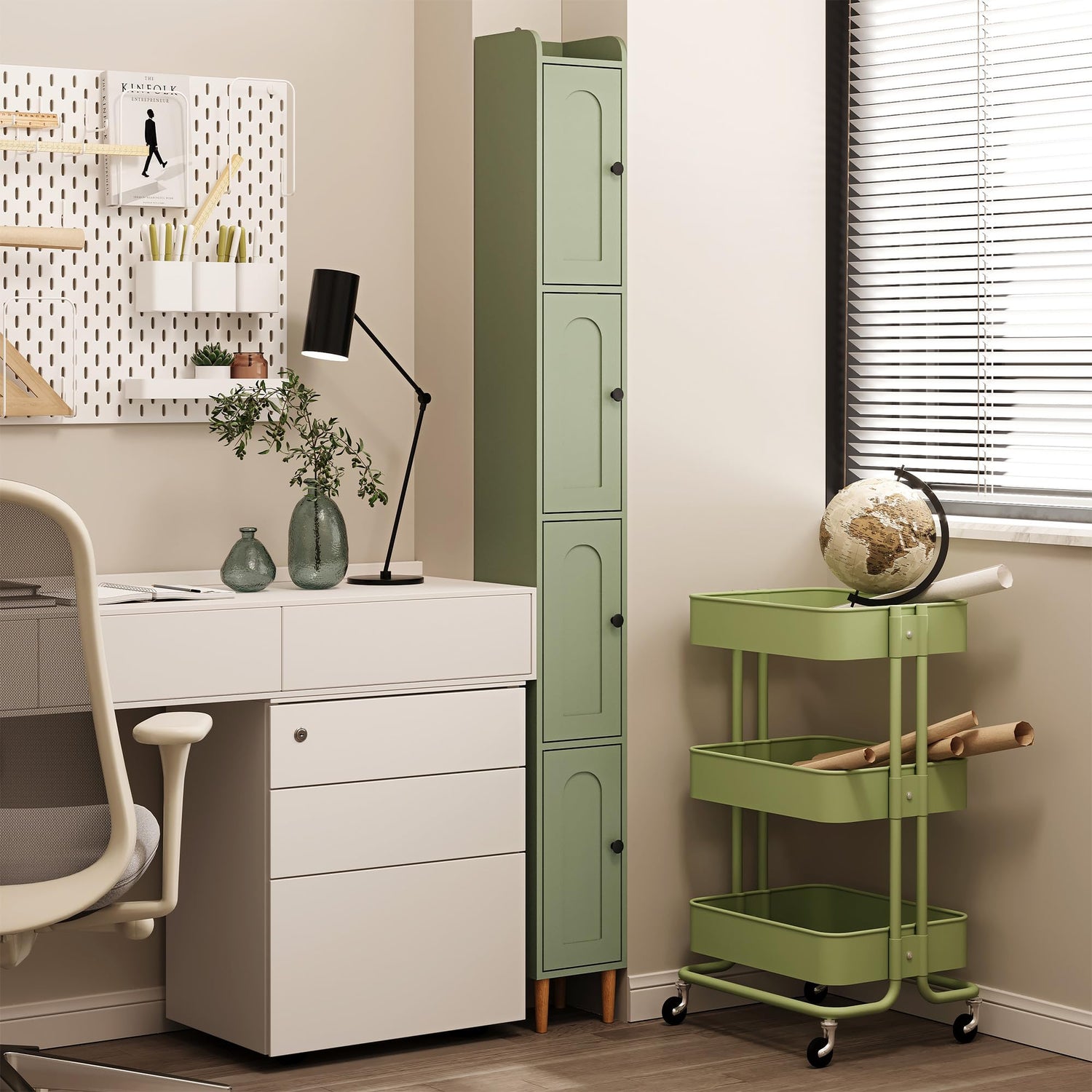LAUSAINT HOME Tall Narrow Storage Cabinet, Slim Bathroom Storage Cabinet with 4 Shelves