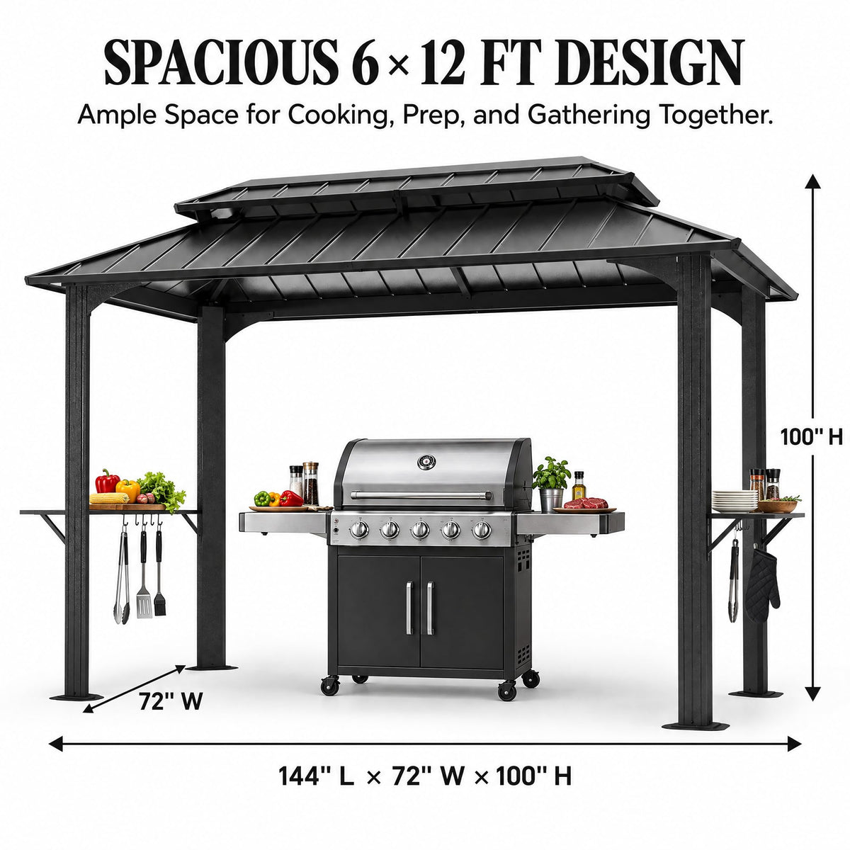 LAUSAINT HOME 5x8 FT Outdoor Grill Gazebo Canopy, BBQ Gazebo with 2-Tier Vented Top, 2 Durable Shelves &amp; Metal Frame Grill ShelterDark Gray