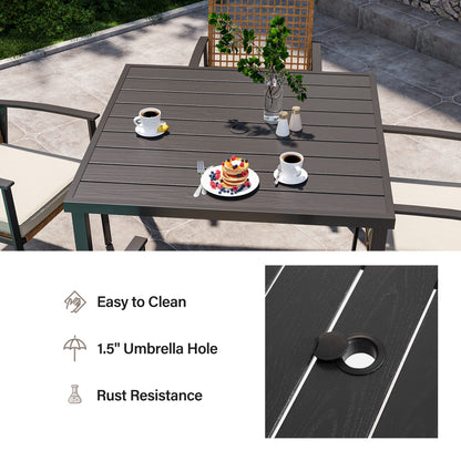 LAUSAINT HOME 7 Pieces Patio Dining Set, Outdoor Furniture Set of 6 Wicker Chairs (2 of Them Swivel) with Soft Cushion and Iron Slats Table Top with Umbrella Hole, Conversation Set for Backyard