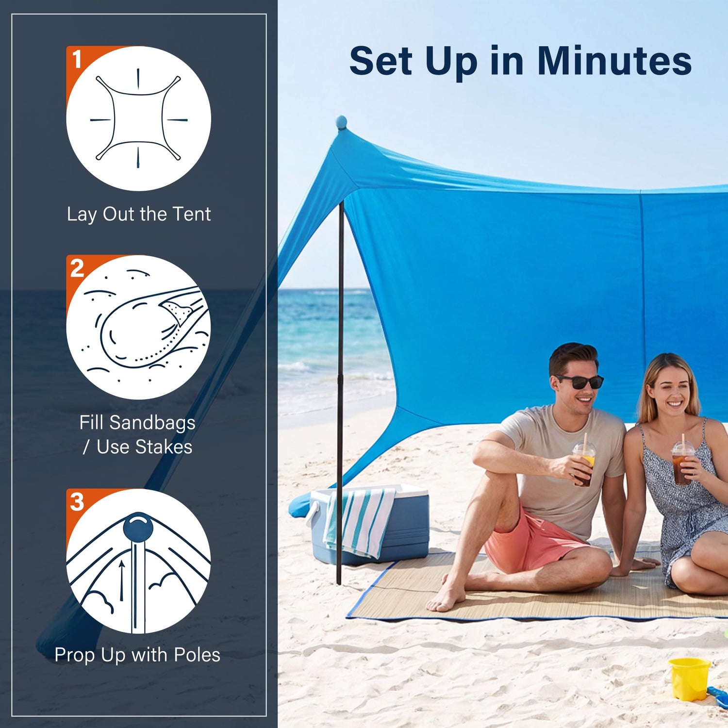 LAUSAINT HOME Beach Tent, Easy Pop Up Beach Canopy Sun Shade UPF 50+ Protection