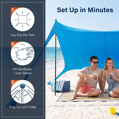 LAUSAINT HOME Beach Tent, Easy Pop Up Beach Canopy Sun Shade UPF 50+ Protection