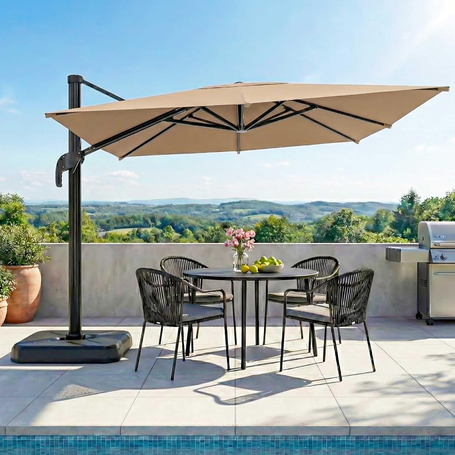 LAUSAINT HOME Cantilever Patio Umbrella, 360° Rotating Offset Umbrella with Aluminum Frame