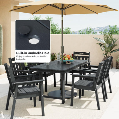 LAUSAINT HOME 7 Pieces HDPE Outdoor Dining Set for 6, Patio Dining Table and Chairs Set with Umbrella Hole
