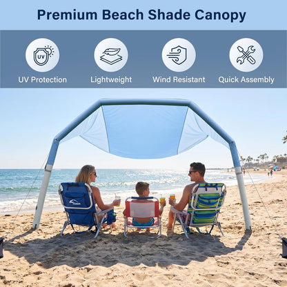 LAUSAINT HOME Shade Beach Tent Wind Sun Canopy, Inflatable Arch Beach Shade with Air Pump &amp; Poles, Portable Floating Wind-Powered Sunshade, UPF 50+ Sun Shelter for 4-8 People Family Camping Trips