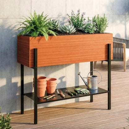 LAUSAINT HOME Outdoor Raised Garden Bed with Legs and Storage Shelf, 32" Tall Metal Elevated Planter Box