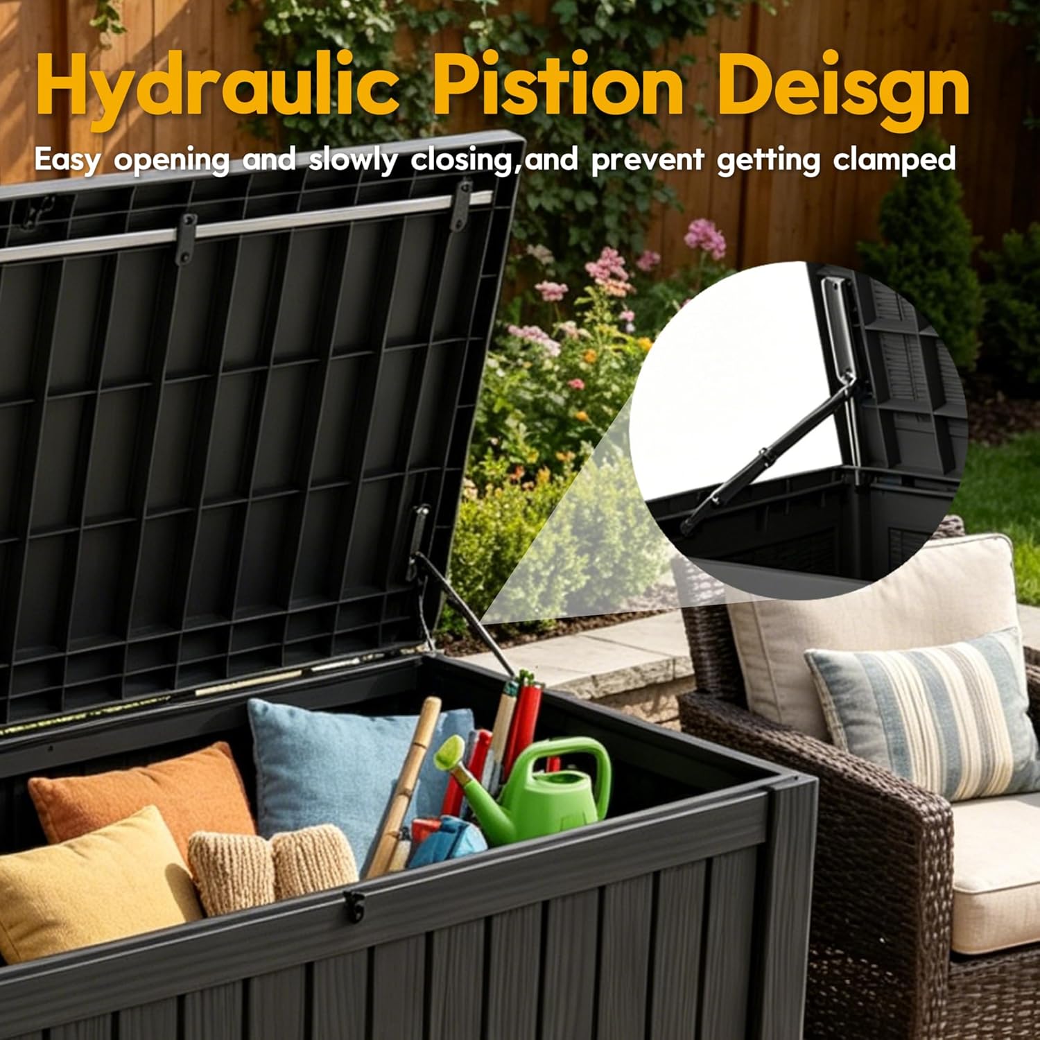 LAUSAINT HOME Resin Deck Box for Outdoor Storage - Weatherproof Patio Storage Bench