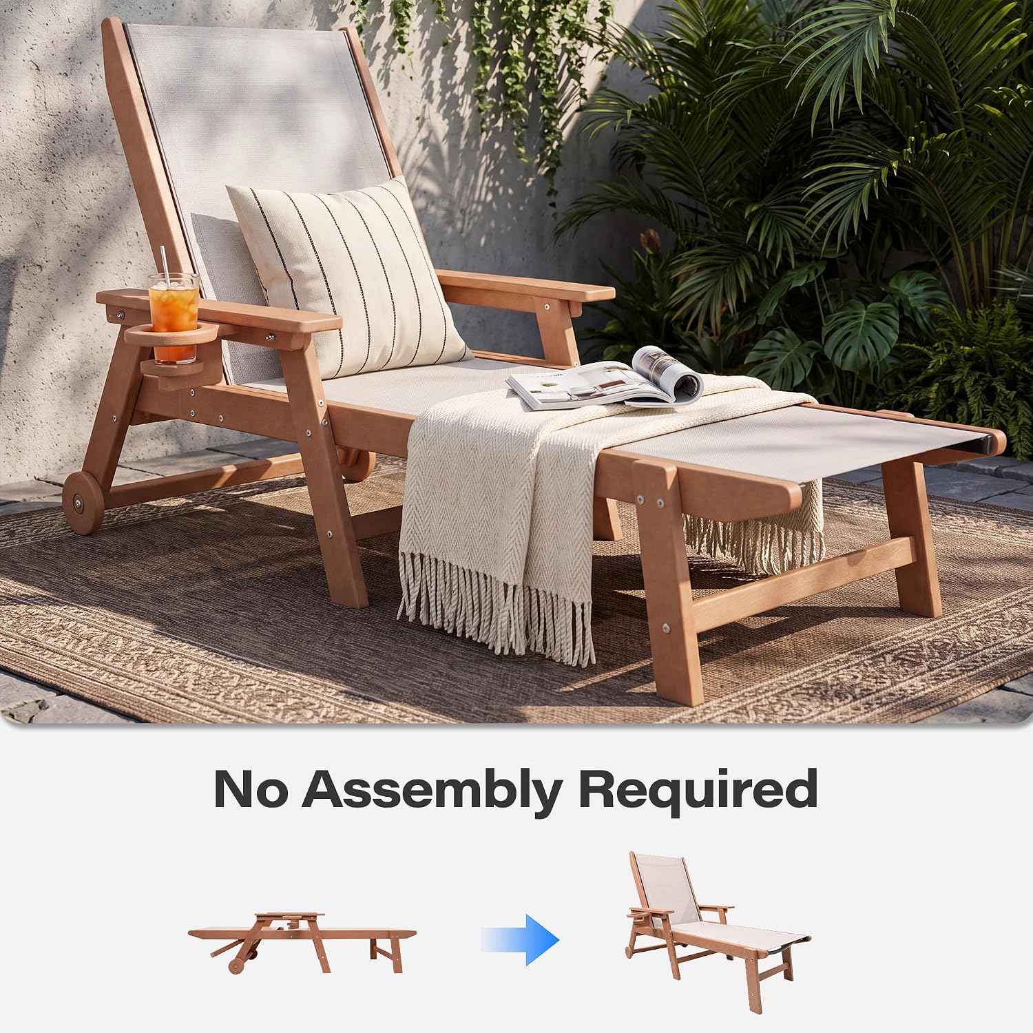 LAUSAINT HOME Outdoor Chaise Lounge Chair, 5-Position Adjustable Patio Lounge Chair
