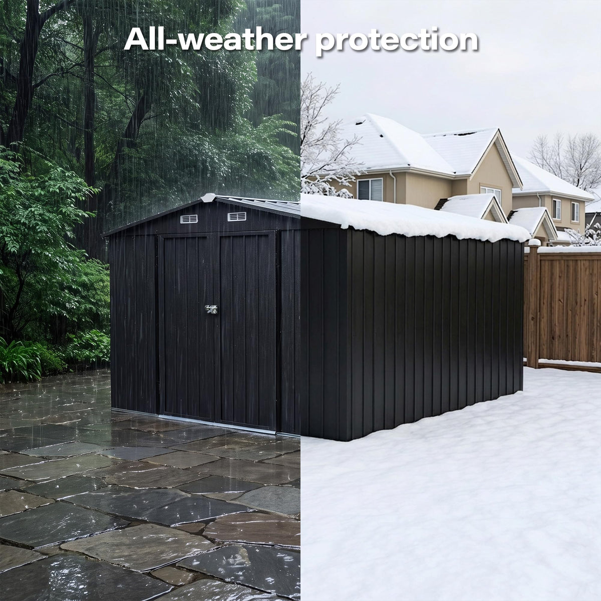 LAUSAINT HOME 10 x 3 FT 2-in-1 Metal Outdoor Storage Shed with Hardtop Gazebo, Lockable Galvanized Steel Lean-to Tool Shed with Sloped Roof, Black