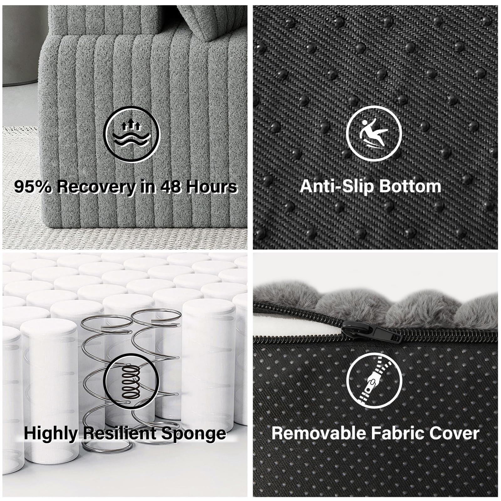 LAUSAINT HOME 96" Modular Sectional Sofa Couches, L-Shaped Boneless Cloud Sofa with 3 Deep Seat