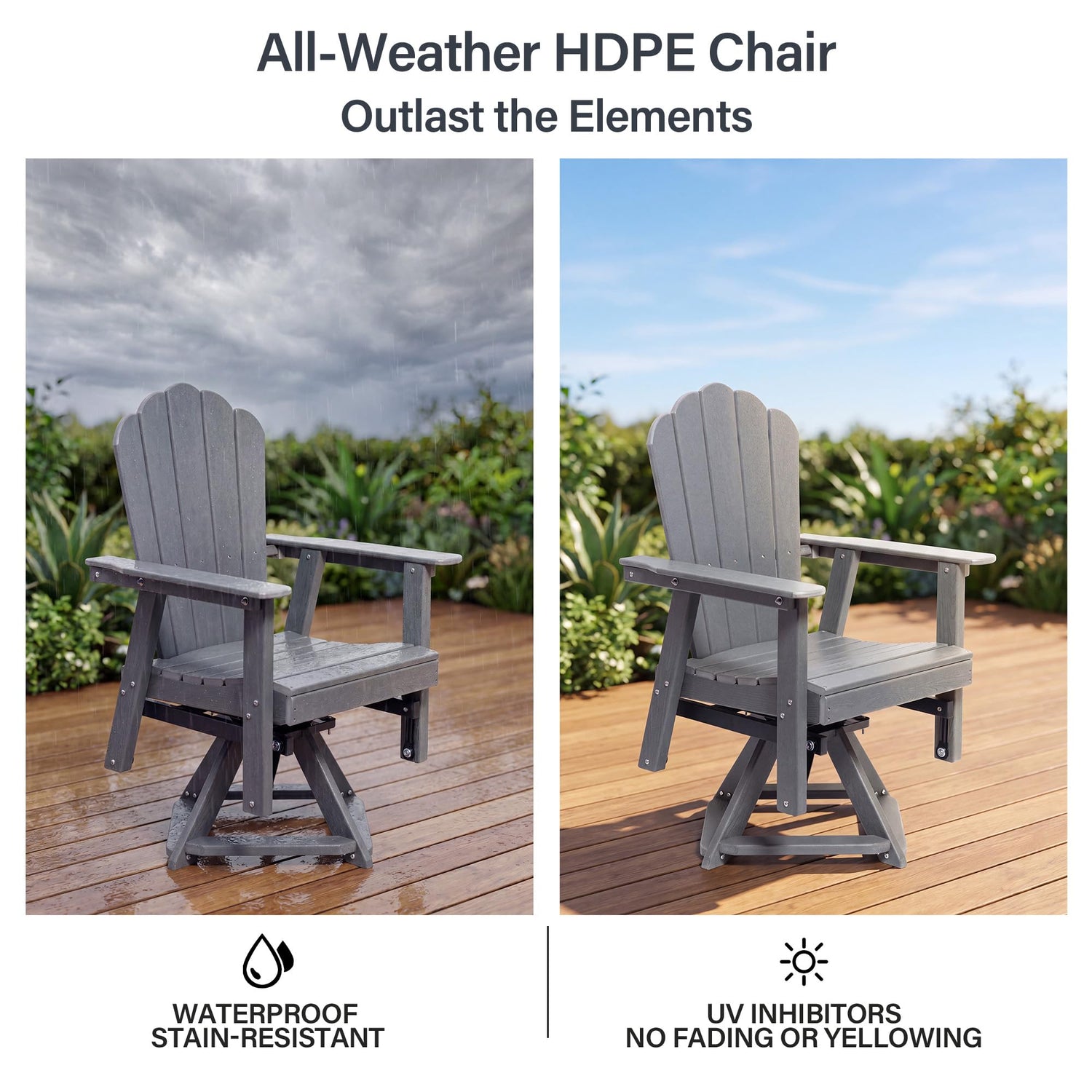 LAUSAINT HOME Swivel Adirondack Chair, Glider 360° Rotating Outdoor Patio HDPE Rocker Lounge Chair