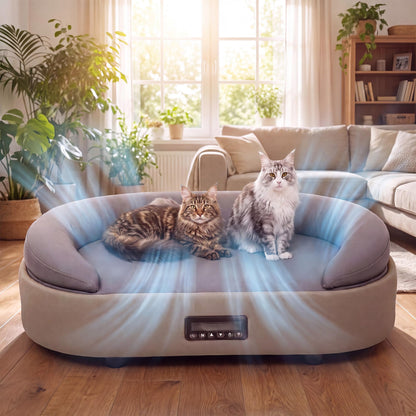 LAUSAINT HOME Heated &amp; Cooling Cat Bed with App Control, Temperature Control Dog Bed with Wear Resistant PU Leather