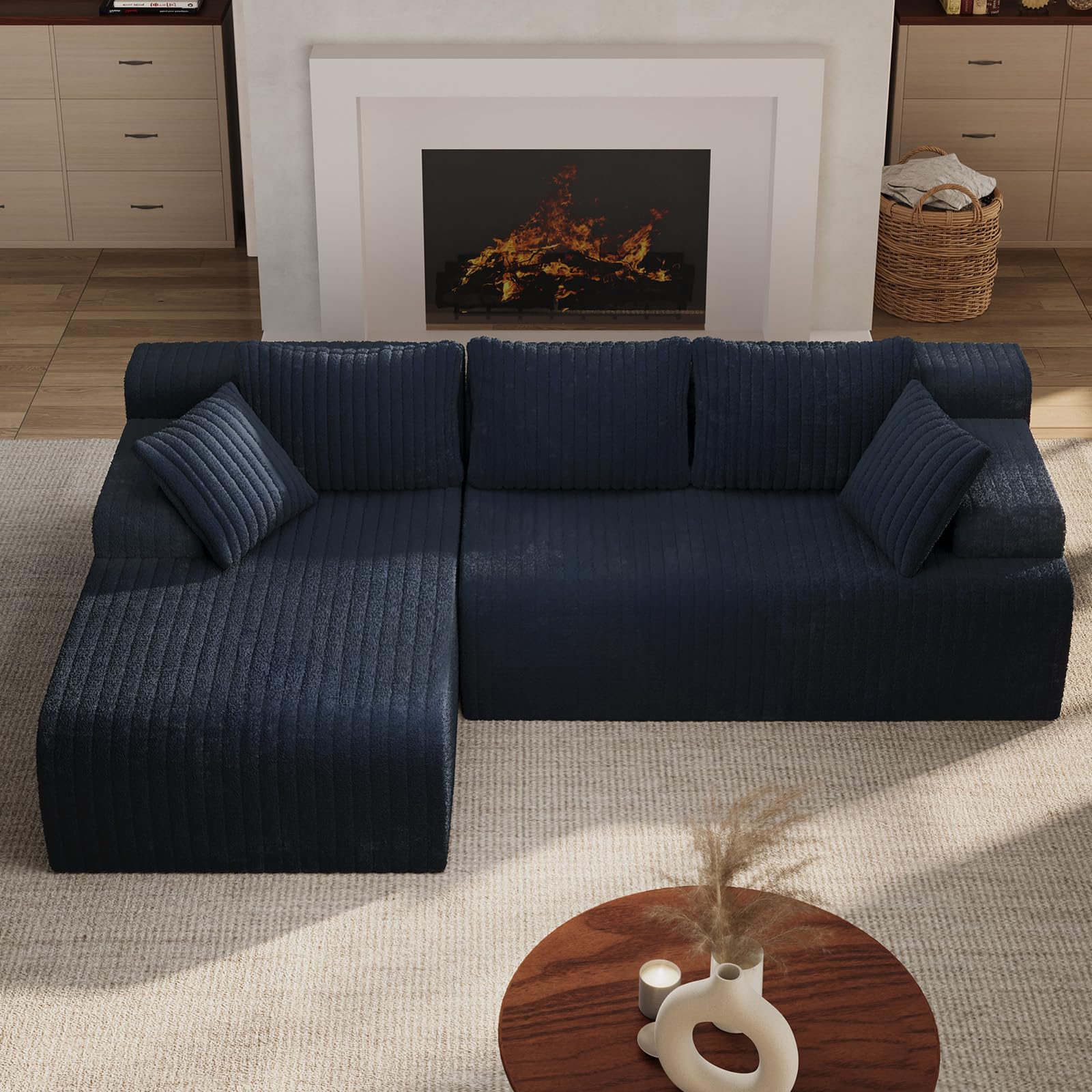 LAUSAINT HOME 96" Modular Sectional Sofa Couches, L-Shaped Boneless Cloud Sofa with 3 Deep Seat