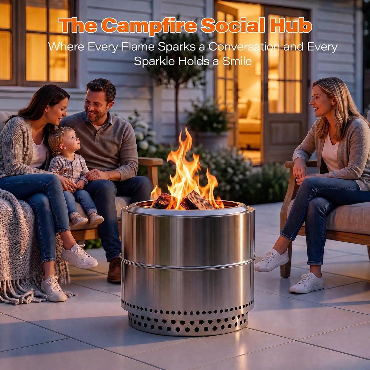 Lausaint Home 20 Inch Smokeless Fire Pit, Outdoor Wood Burning Firepit with Grill Grate &amp; Stand