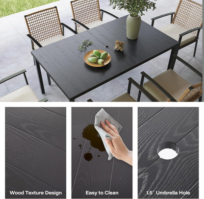 LAUSAINT HOME Outdoor Dining Table with Umbrella Hole, Weather Resistant Heavy Duty Metal Frame Table