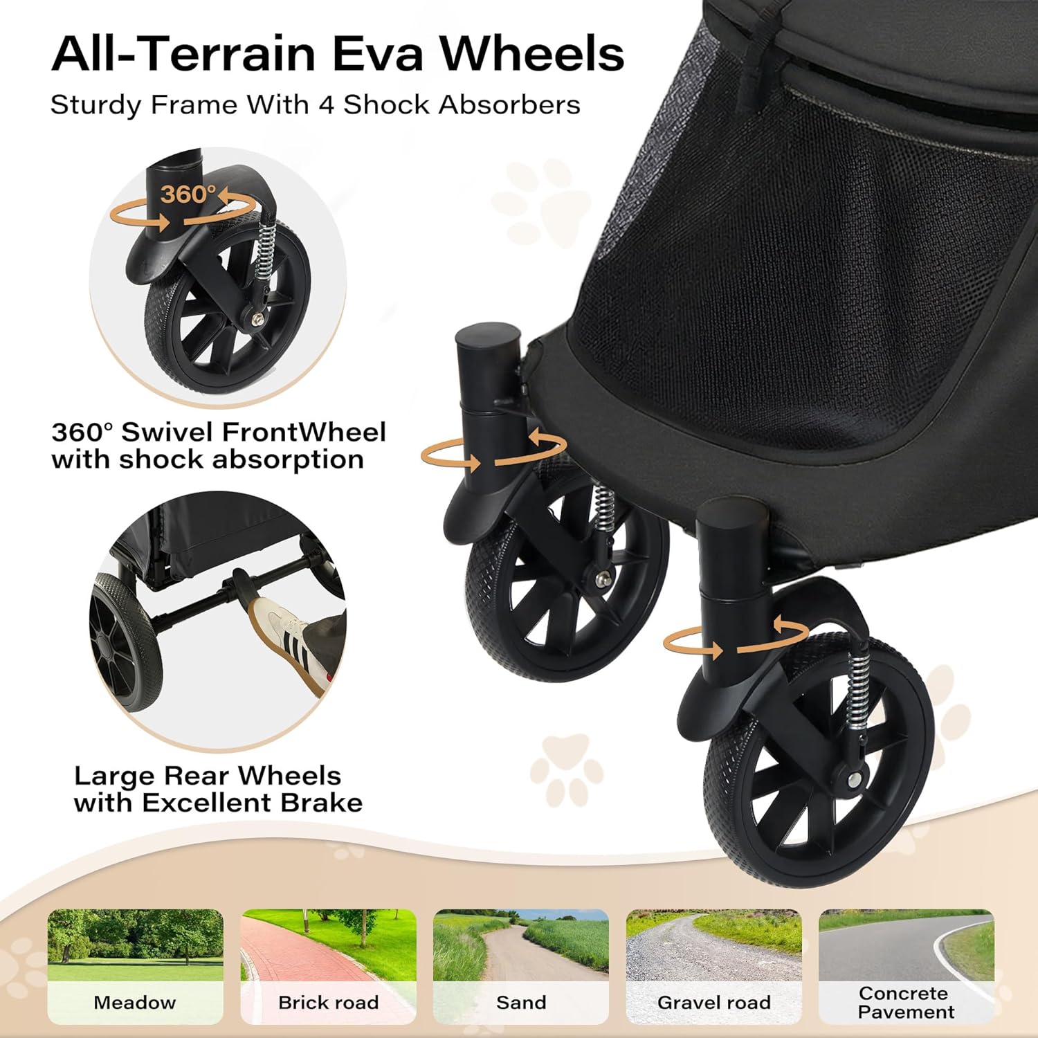 LAUSAINT HOME Pet Stroller, 4-Wheel Foldable Dog Cat Stroller for Medium/Large Pets