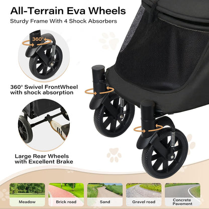LAUSAINT HOME Pet Stroller, 4-Wheel Foldable Dog Cat Stroller for Medium/Large Pets