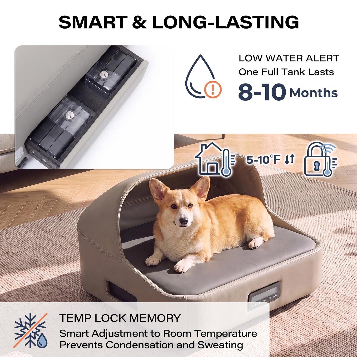 LAUSAINT HOME Heated &amp; Cooling Cat Bed with App Control, Temperature Control Dog Bed with Wear Resistant PU Leather