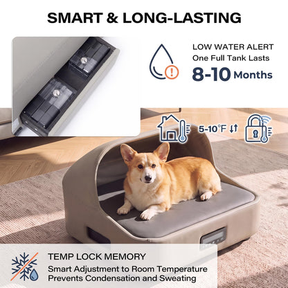 LAUSAINT HOME Heated &amp; Cooling Cat Bed with App Control, Temperature Control Dog Bed with Wear Resistant PU Leather