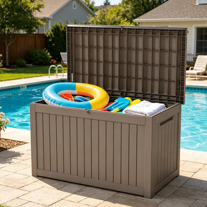LAUSAINT HOME Resin Deck Box for Outdoor Storage - Weatherproof Patio Storage Bench