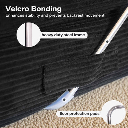 LAUSAINT HOME Folding Sofa Bed, 4 in 1 Convertible Sleeper Chair with High-Density Foam &amp; Pillow, Portable Comfy Folding Chair Bed Floor Lounge for Living Room and Bedroom, Black