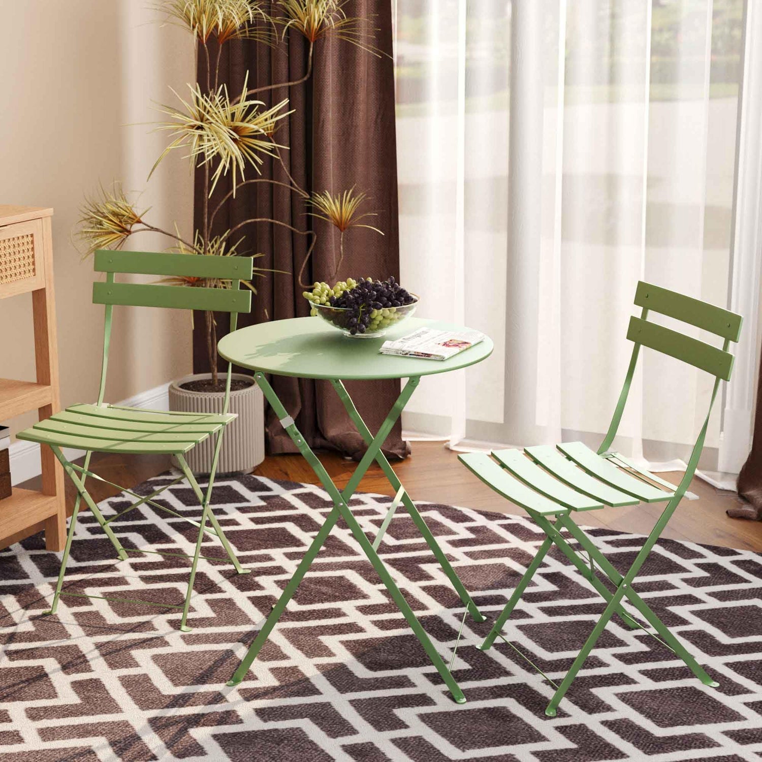 LAUSAINT HOME 3-Piece Steel Folding Bistro Set, Premium Weather-Resistant Patio Table &amp; Chairs