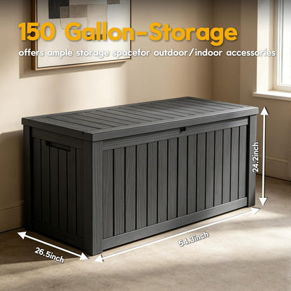 LAUSAINT HOME Resin Deck Box for Outdoor Storage - Weatherproof Patio Storage Bench