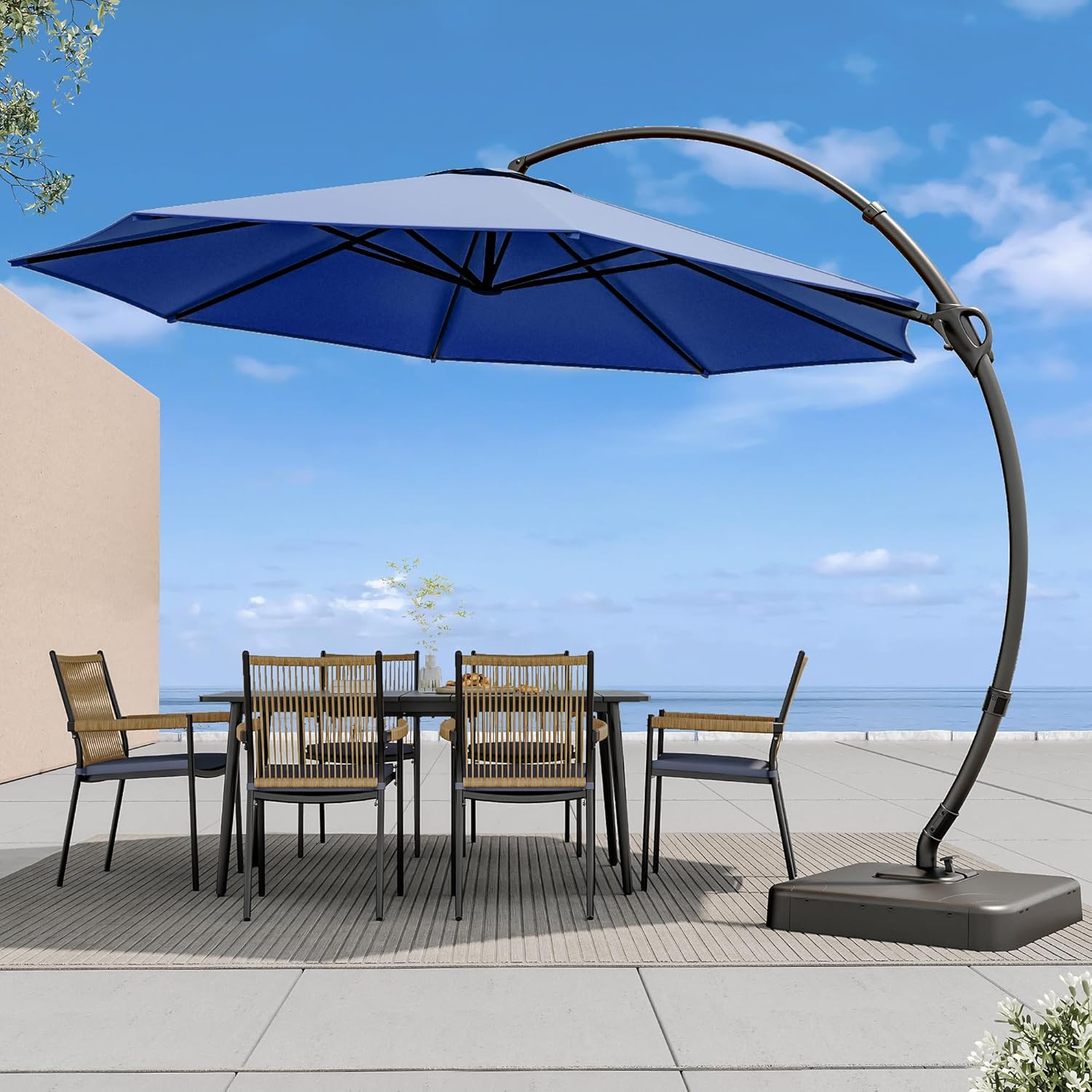 LAUSAINT HOME Outdoor Patio Umbrella with Base Included, Large Sun Shade Cantilever Umbrella Deluxe Curvy