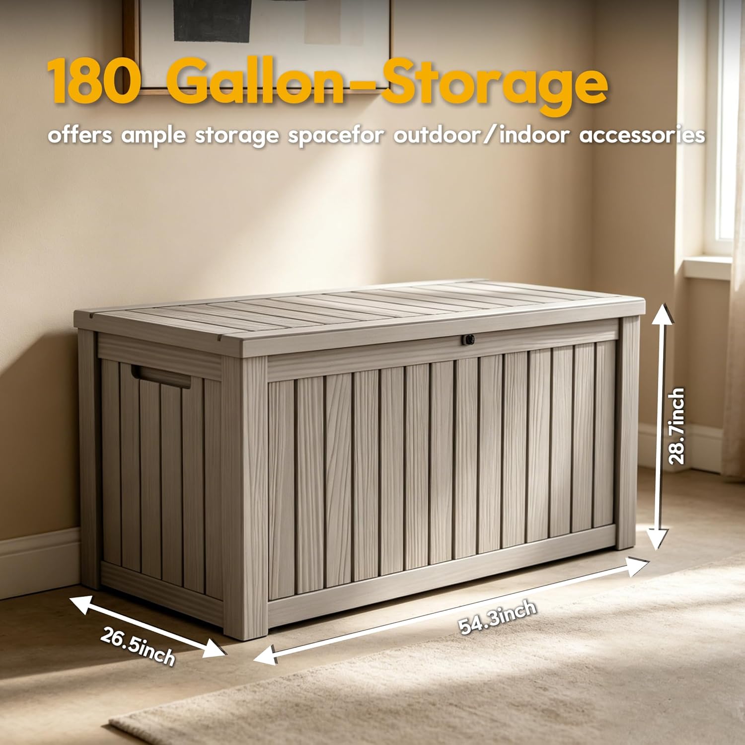 LAUSAINT HOME Resin Deck Box for Outdoor Storage - Weatherproof Patio Storage Bench