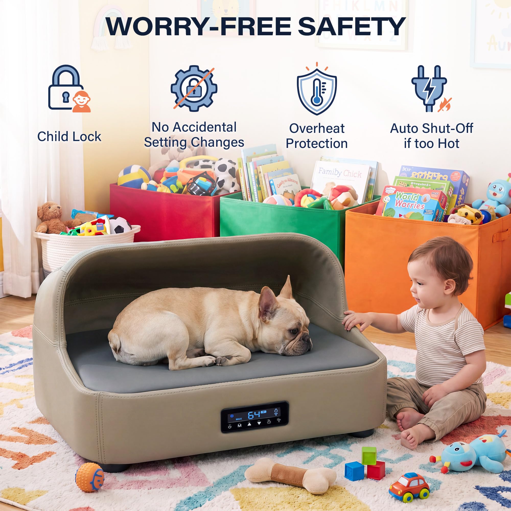 LAUSAINT HOME Heated &amp; Cooling Cat Bed with App Control, Temperature Control Dog Bed with Wear Resistant PU Leather