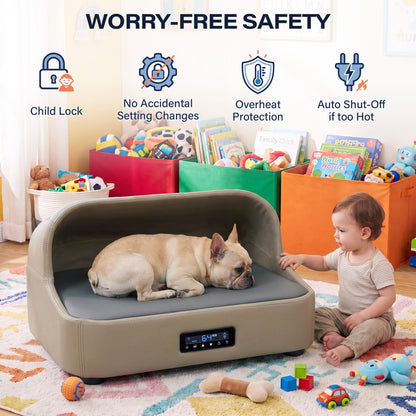 LAUSAINT HOME Heated &amp; Cooling Cat Bed with App Control, Temperature Control Dog Bed with Wear Resistant PU Leather