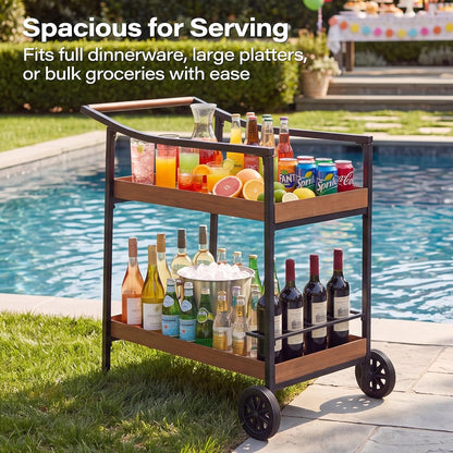 LAUSAINT HOME Bar Cart with Wheels, 2-Tier Rolling Beverage Cart with Wine Rack